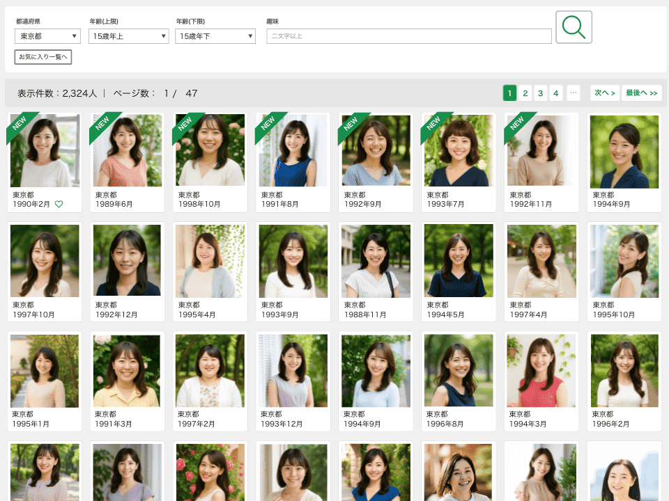 ツヴァイの女性会員レベルを読者に伝えるためのプロフィール写真一覧表